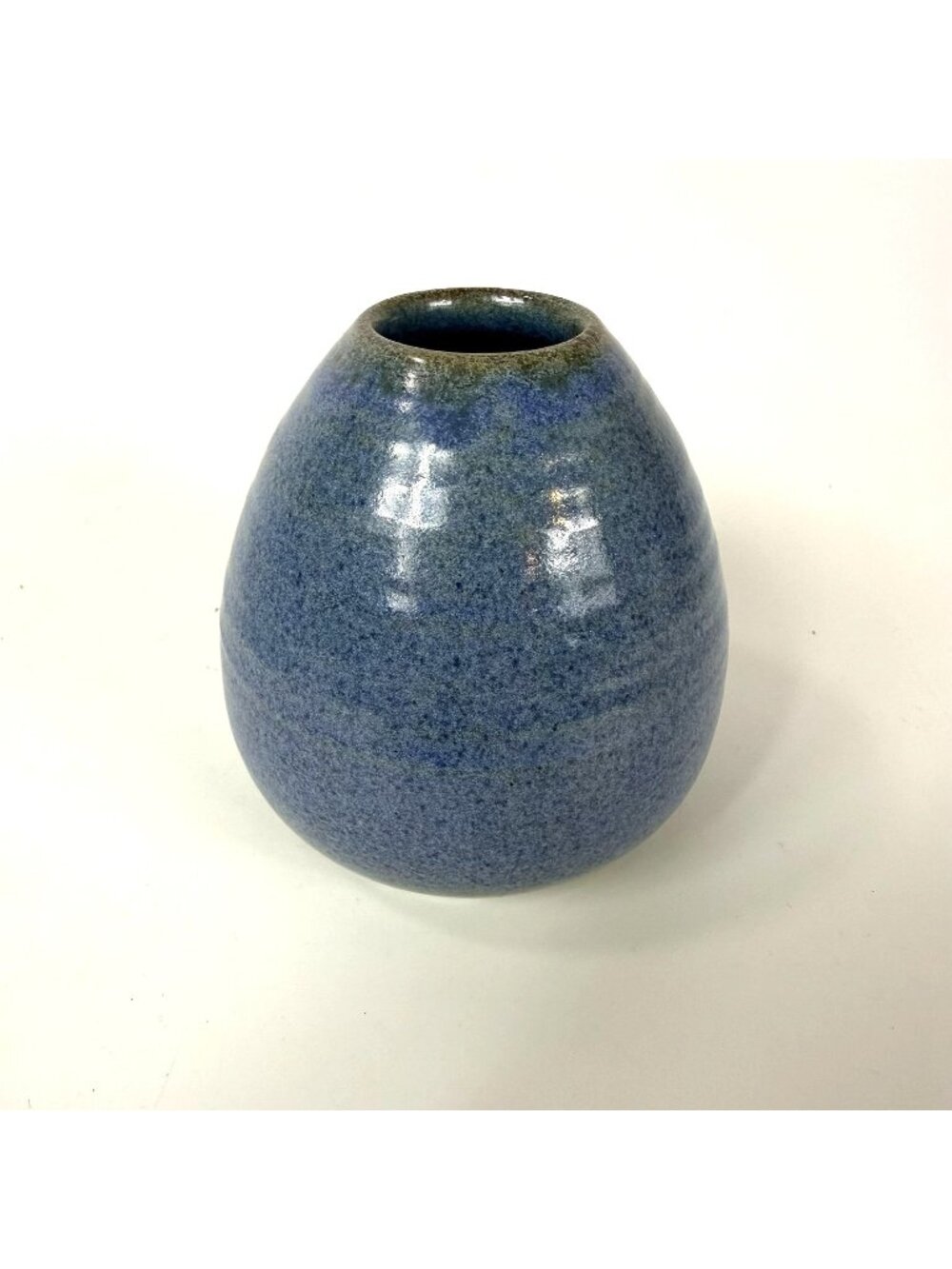 Vintage Rowantrees Studio Pottery Blue Glaze Mini Bulbous Vase 2001